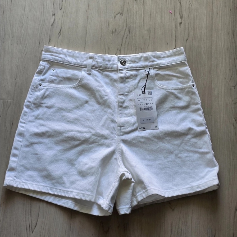 Zara White Denim Mom Shorts Sz 8 Women New - Picture 5 of 13